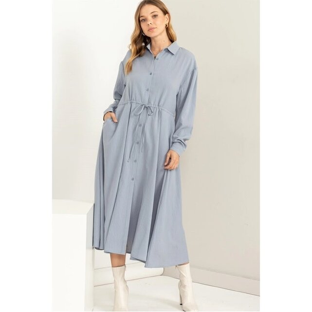 Willa Tie Waist Midi Dress - Blue
