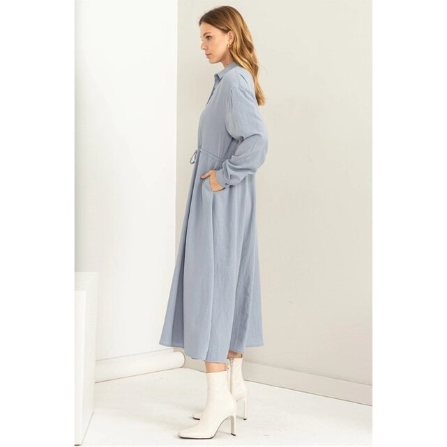 Willa Tie Waist Midi Dress - Blue