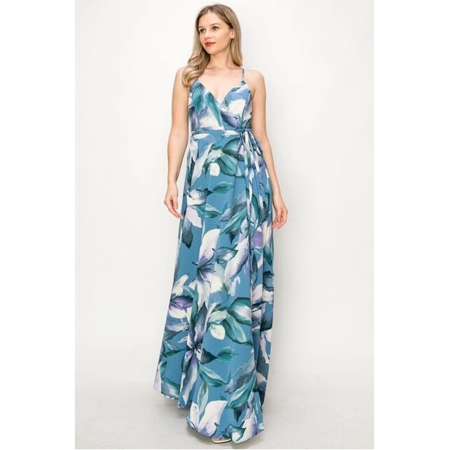 Wynn Sleeveless Maxi Wrap Dress - Blue