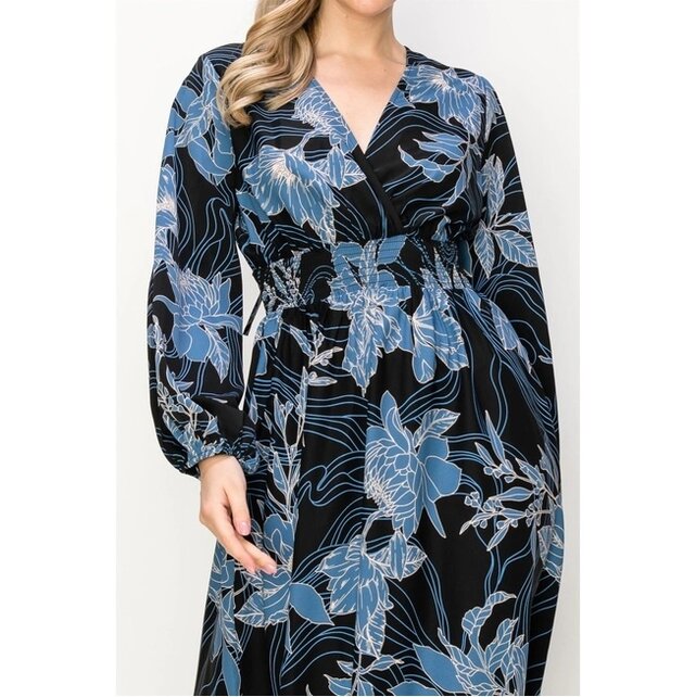 Wilma Long Sleeve Midi Dress -  Blue
