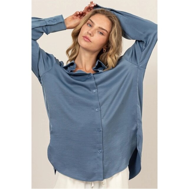 Weslia Relaxed Long Sleeve - Gray Blue