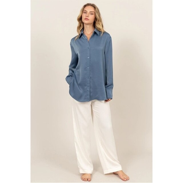 Weslia Relaxed Long Sleeve - Gray Blue