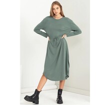 Walker Drawstring Dress - Gray Green