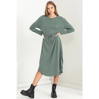 Walker Drawstring Dress - Gray Green