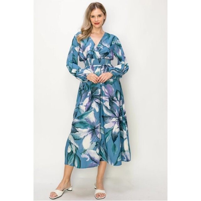 Wesley Long Sleeve Maxi Dress - Blue