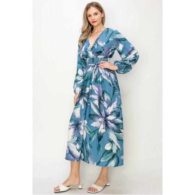 Wesley Long Sleeve Maxi Dress - Blue