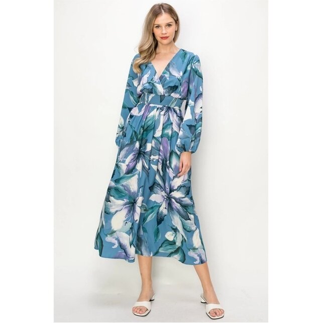 Wesley Long Sleeve Maxi Dress - Blue