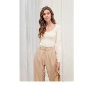 Hadley Scalloped Trim Long Sleeve - Oatmeal