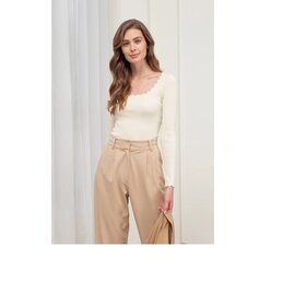 Hadley Scalloped Trim Long Sleeve - Oatmeal