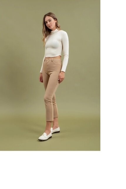 Havana High Waist Straight Leg Crop Pant - Khaki