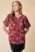 Amari Puff Sleeve Short Sleeve Blouse - Maroon