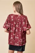 Amari Puff Sleeve Short Sleeve Blouse - Maroon