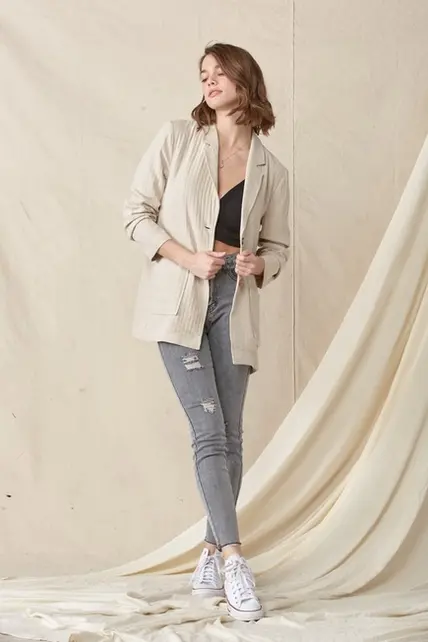 Adley Oversized Double Pocket Blazer - Natural