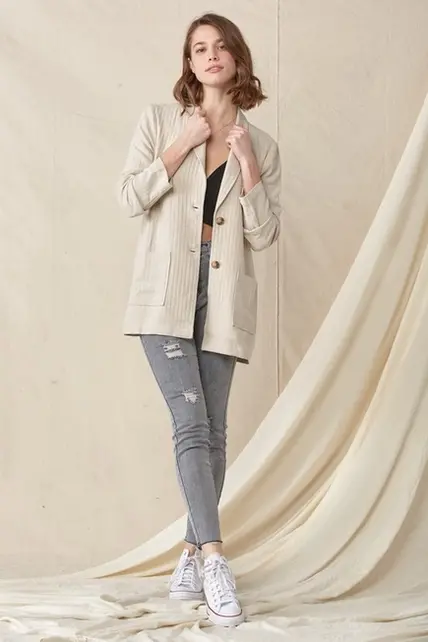 Adley Oversized Double Pocket Blazer - Natural
