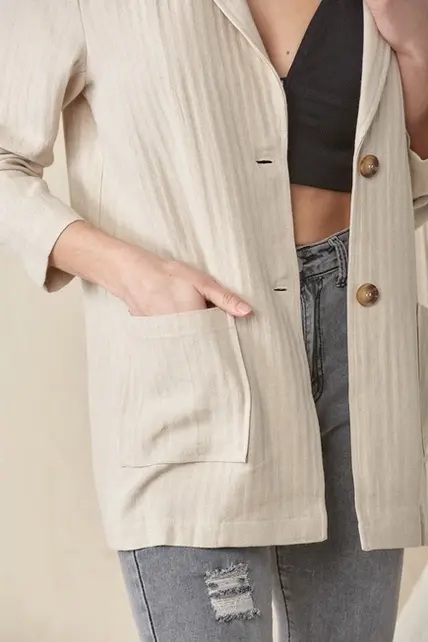 Adley Oversized Double Pocket Blazer - Natural