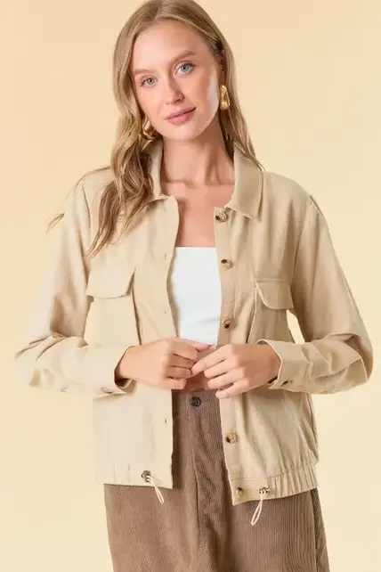 Ashley Ruched Bottom Crop Jacket - Lt. Khaki