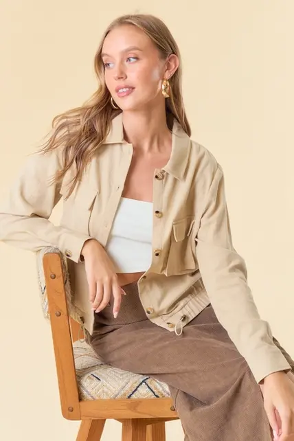 Ashley Ruched Bottom Crop Jacket - Lt. Khaki