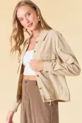 Ashley Ruched Bottom Crop Jacket - Lt. Khaki