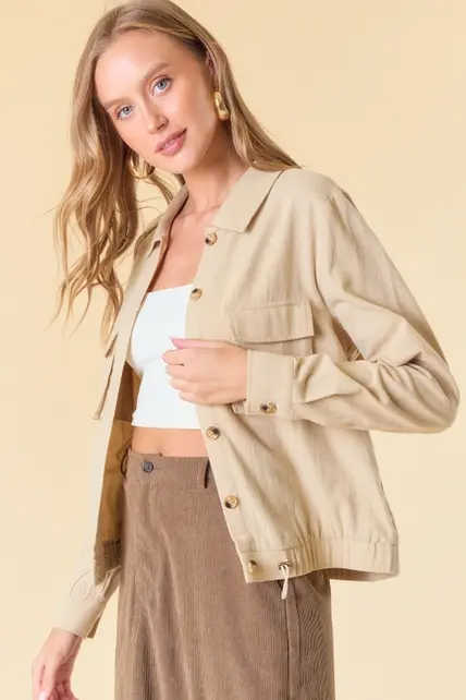 Ashley Ruched Bottom Crop Jacket - Lt. Khaki