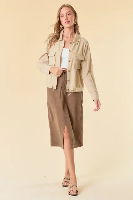 Ashley Ruched Bottom Crop Jacket - Lt. Khaki