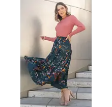 Cadence Layered Floral Skirt - Teal