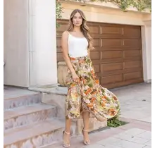 Cadence Layered Floral Skirt - Khaki