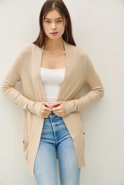 Penelope Knit Open Front Cardigan - Sand