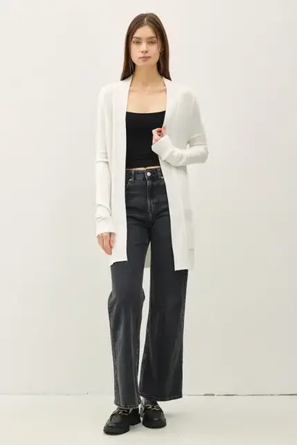 Penelope Knit Open Front Cardigan - White