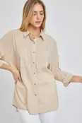 Pax Oversized Poplin Shirt - Taupe