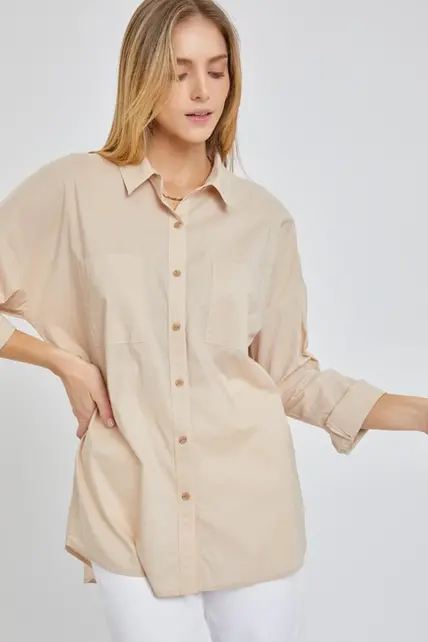 Pax Oversized Poplin Shirt - Taupe