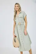 Sutton Button Down Midi Dress - Light Olive