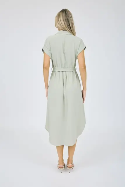 Sutton Button Down Midi Dress - Light Olive