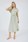 Sutton Button Down Midi Dress - Light Olive