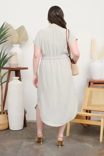 Sutton Button Down Midi Dress - Light Olive