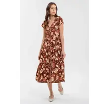 Solana Tiered Floral Midi Dress - Burgundy