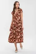 Solana Tiered Floral Midi Dress - Burgundy