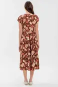 Solana Tiered Floral Midi Dress - Burgundy
