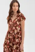 Solana Tiered Floral Midi Dress - Burgundy