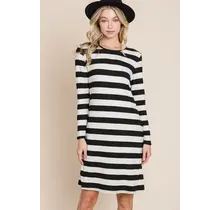Trinity Long Sleeved  Midi Dress - Black/White