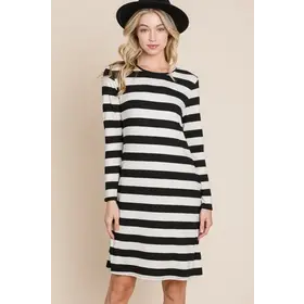 Trinity Long Sleeved  Midi Dress - Black/White
