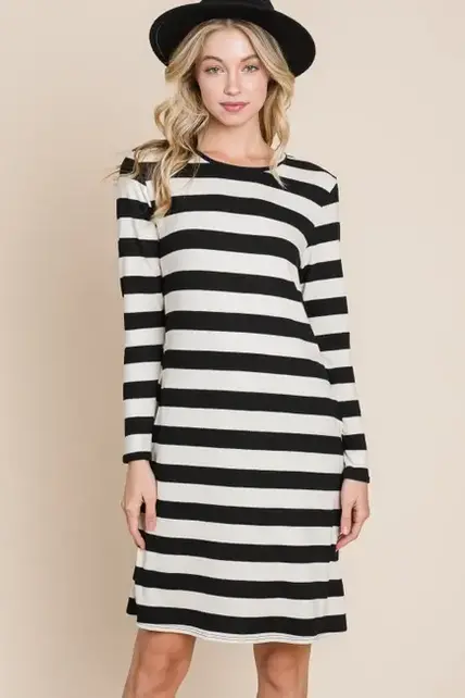 Trinity Long Sleeved  Midi Dress - Black/White