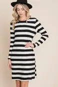 Trinity Long Sleeved  Midi Dress - Black/White