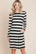 Trinity Long Sleeved  Midi Dress - Black/White