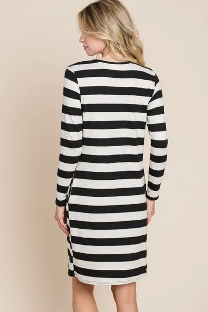 Trinity Long Sleeved  Midi Dress - Black/White