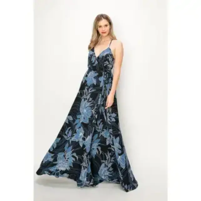 Waylen Sleeveless Wrap Maxi Dress - Blue