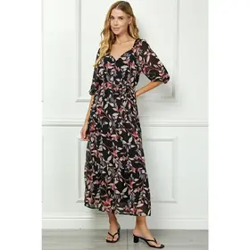 Teagan  Side Tie Ruffle Hem Maxi - Black