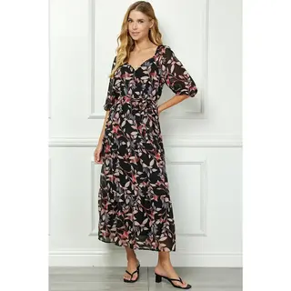 Teagan  Side Tie Ruffle Hem Maxi - Black
