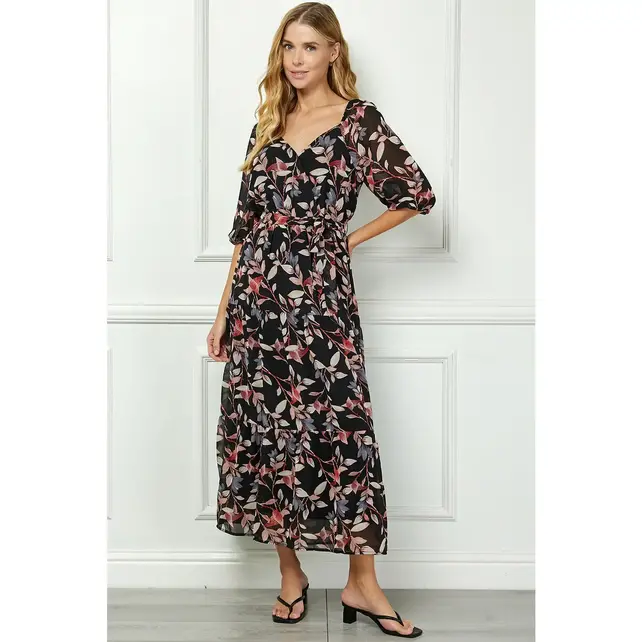 Teagan  Side Tie Ruffle Hem Maxi - Black
