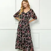 Teagan  Side Tie Ruffle Hem Maxi - Black