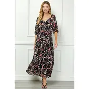 Teagan  Side Tie Ruffle Hem Maxi - Black